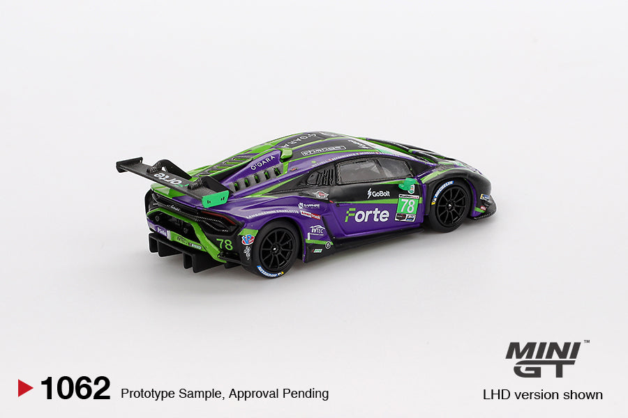 Mini GT Mijo Exclusive Lamborghini Huracán GT3 EVO2 #78 Forte Racing 2024 IMSA Daytona 24 Hrs #1062