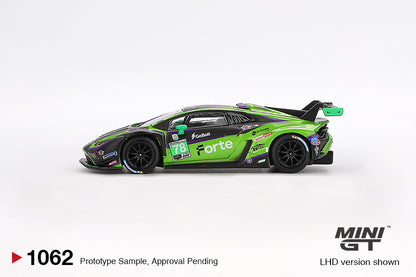 Mini GT Mijo Exclusive Lamborghini Huracán GT3 EVO2 #78 Forte Racing 2024 IMSA Daytona 24 Hrs #1062
