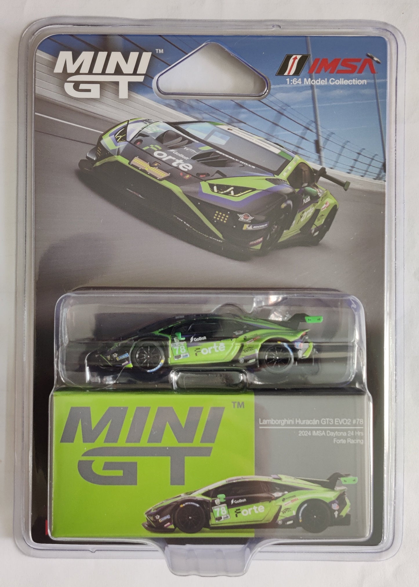 Mini GT Mijo Exclusive Lamborghini Huracán GT3 EVO2 #78 Forte Racing 2024 IMSA Daytona 24 Hrs #1062 1:64 scla all india delivery