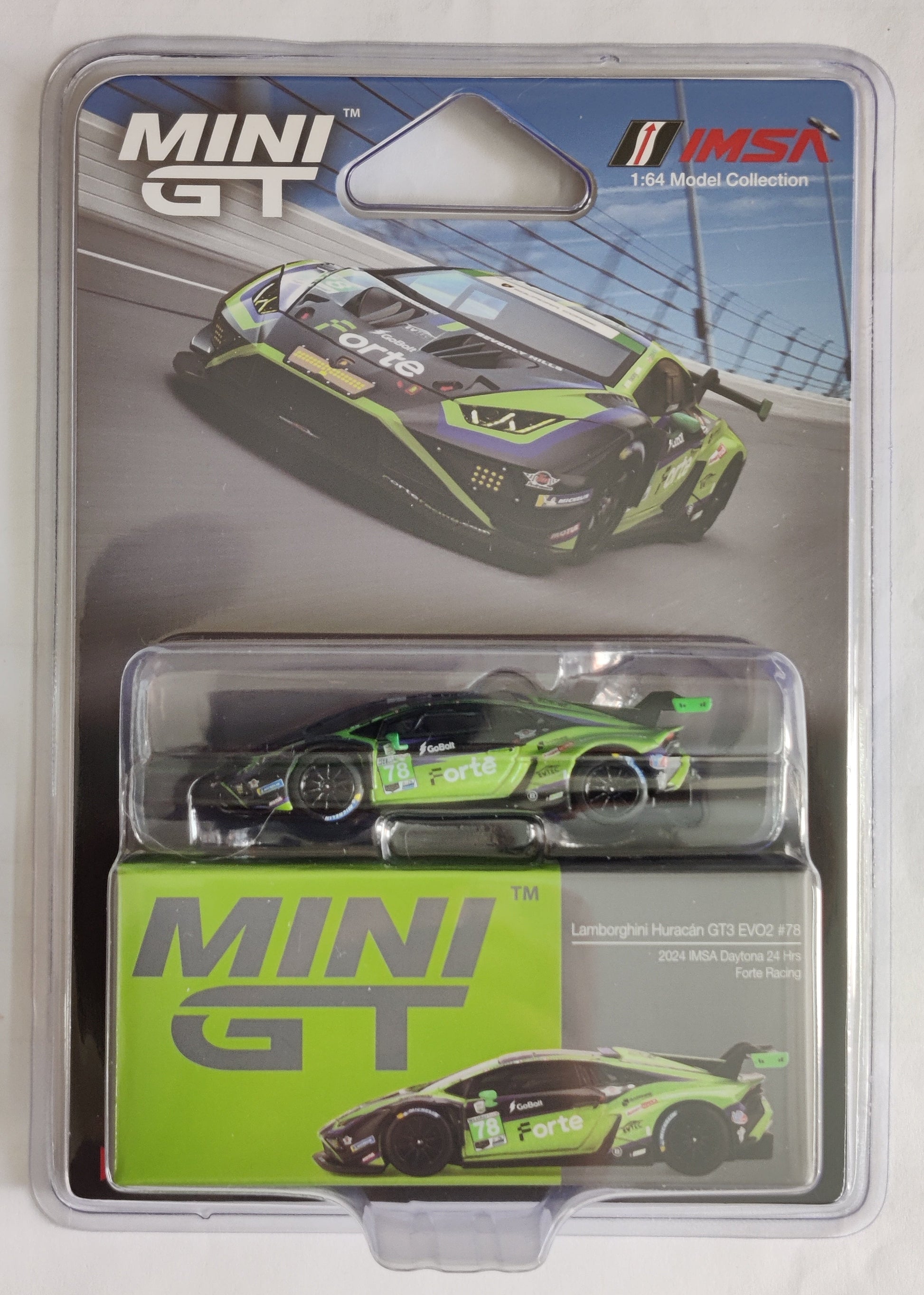 Mini GT Mijo Exclusive Lamborghini Huracán GT3 EVO2 #78 Forte Racing 2024 IMSA Daytona 24 Hrs #1062 1:64 scla all india delivery