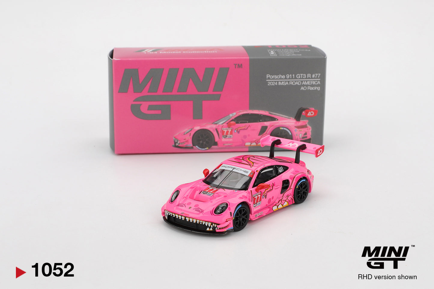 Mini GT Porsche 911 GT3 R #77 AO Racing 2024 IMSA Road America #1052 Roxy